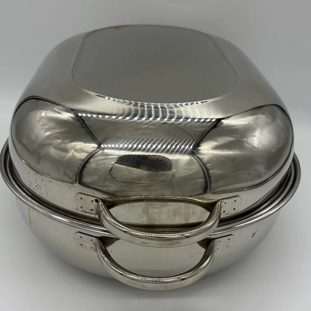 Vintage Revere Ware Roaster Pan #2504 w/ Rack Stainless Steel Korea 3-Piece‎